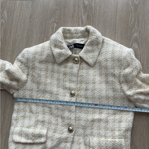 Zara Tweed Jacket Gold Ivory Size Small - Picture 8 of 10